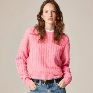 J. CREW Perfect Cashmere Cable-Knit Crewneck Sweater in Pink SZ L